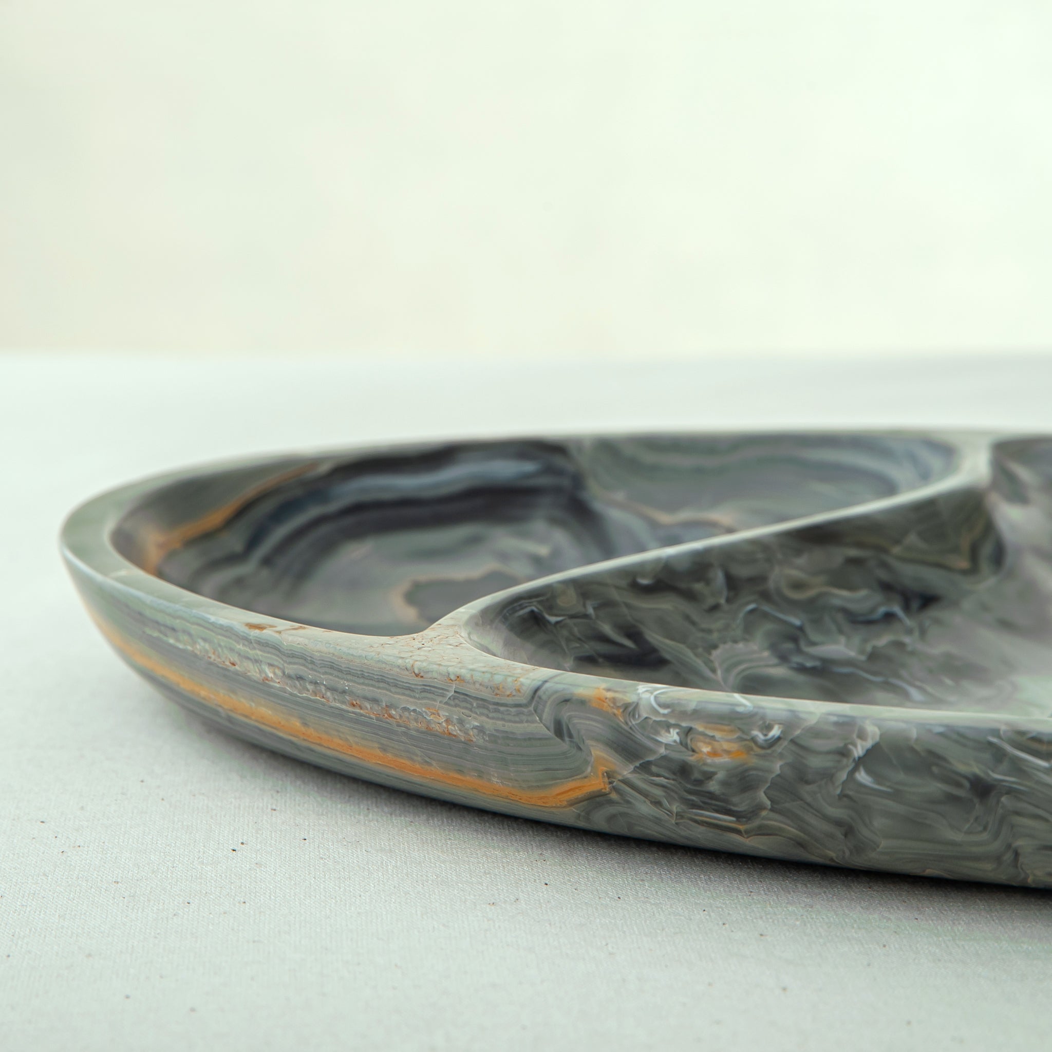 handcrafted onyx tray blue layered stone with amber veining decorative centerpiece
