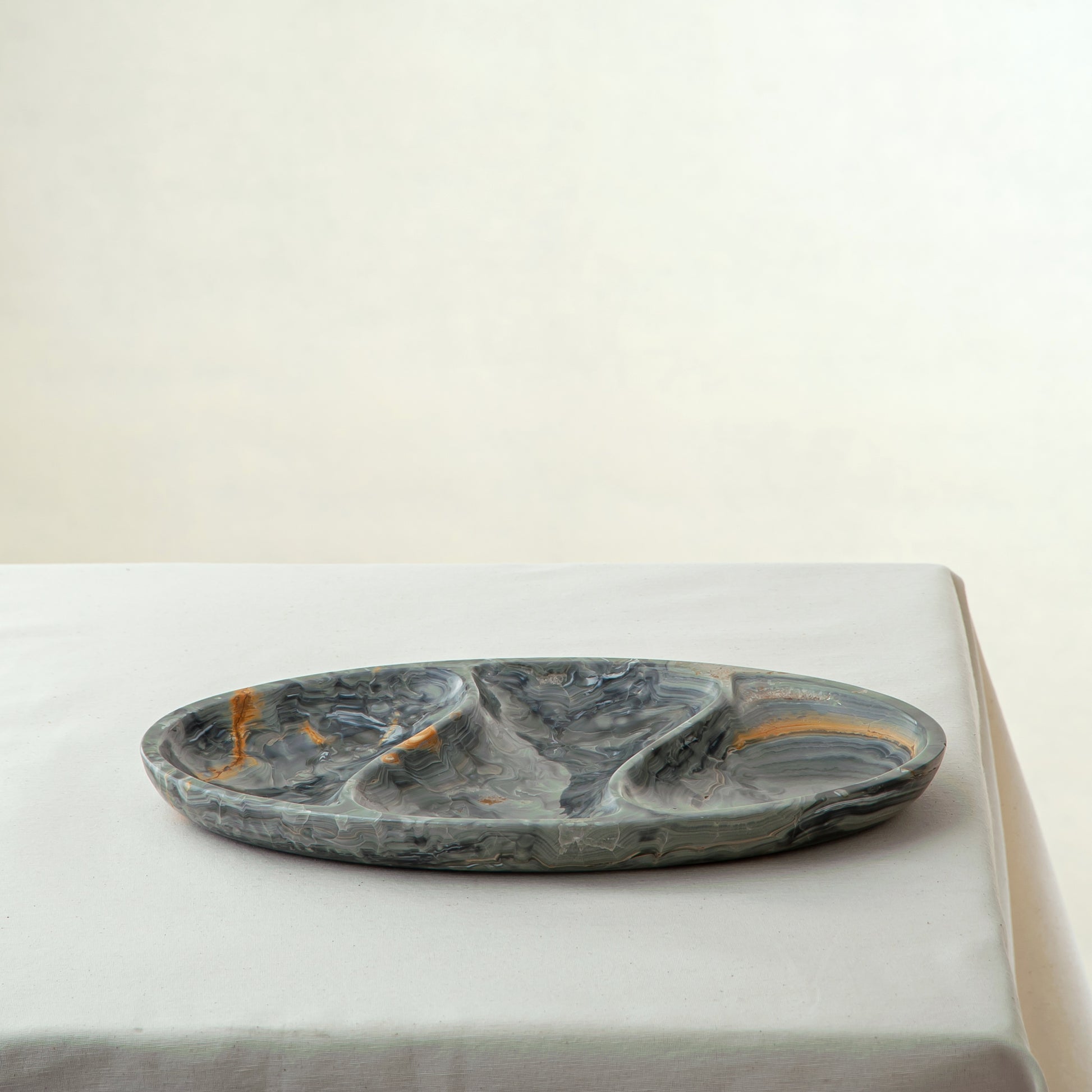 handcrafted onyx tray blue layered stone with amber veining decorative centerpiece
