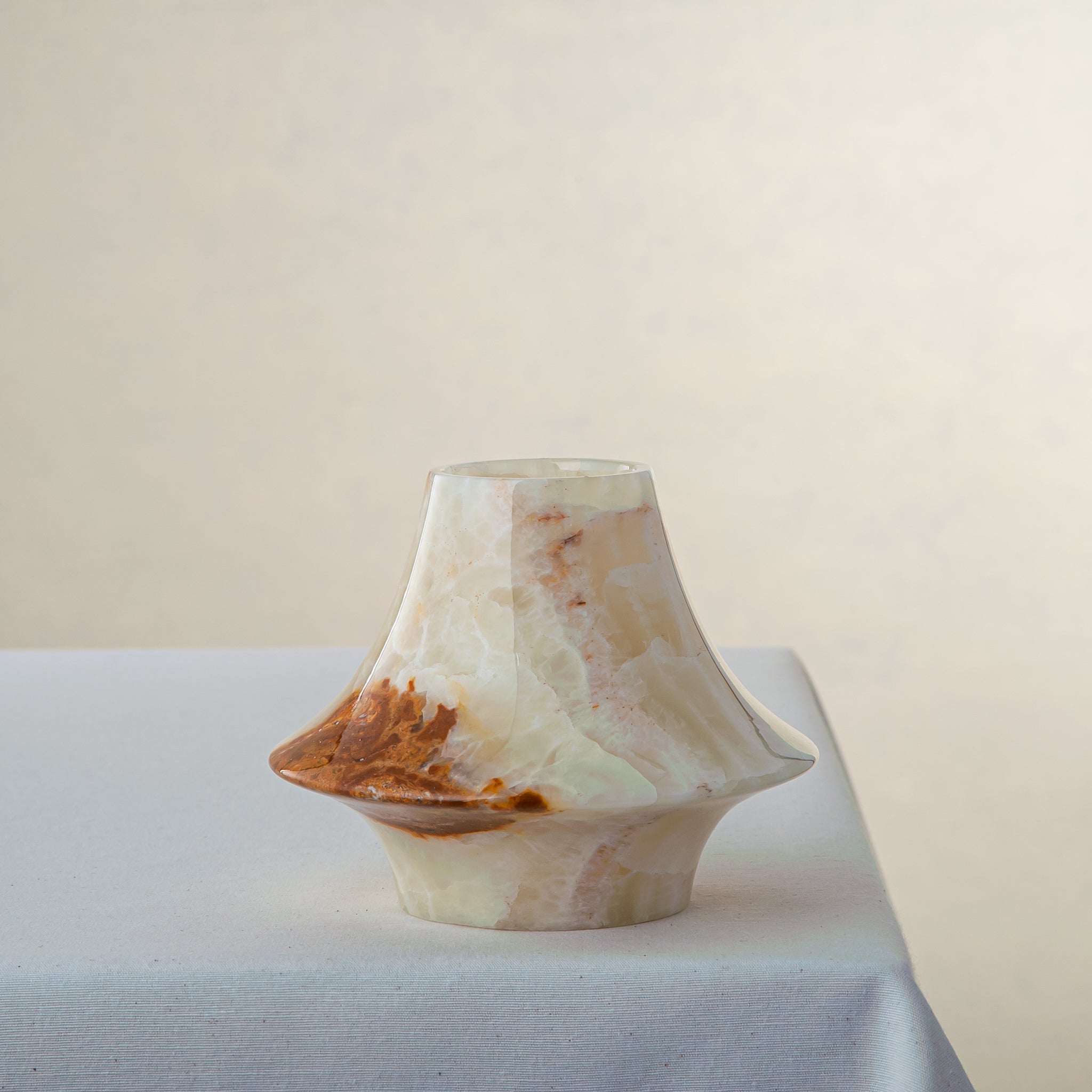 handcrafted onyx vase milky white with amber rust veining luxury centerpiece
