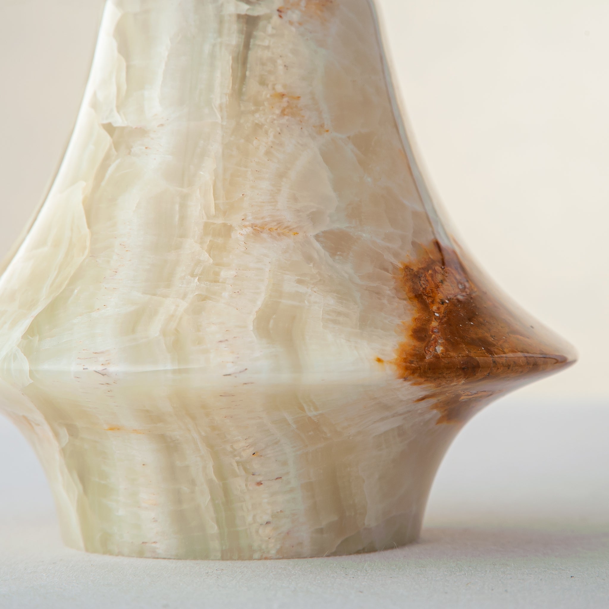 handcrafted onyx vase milky white with amber rust veining luxury centerpiece
