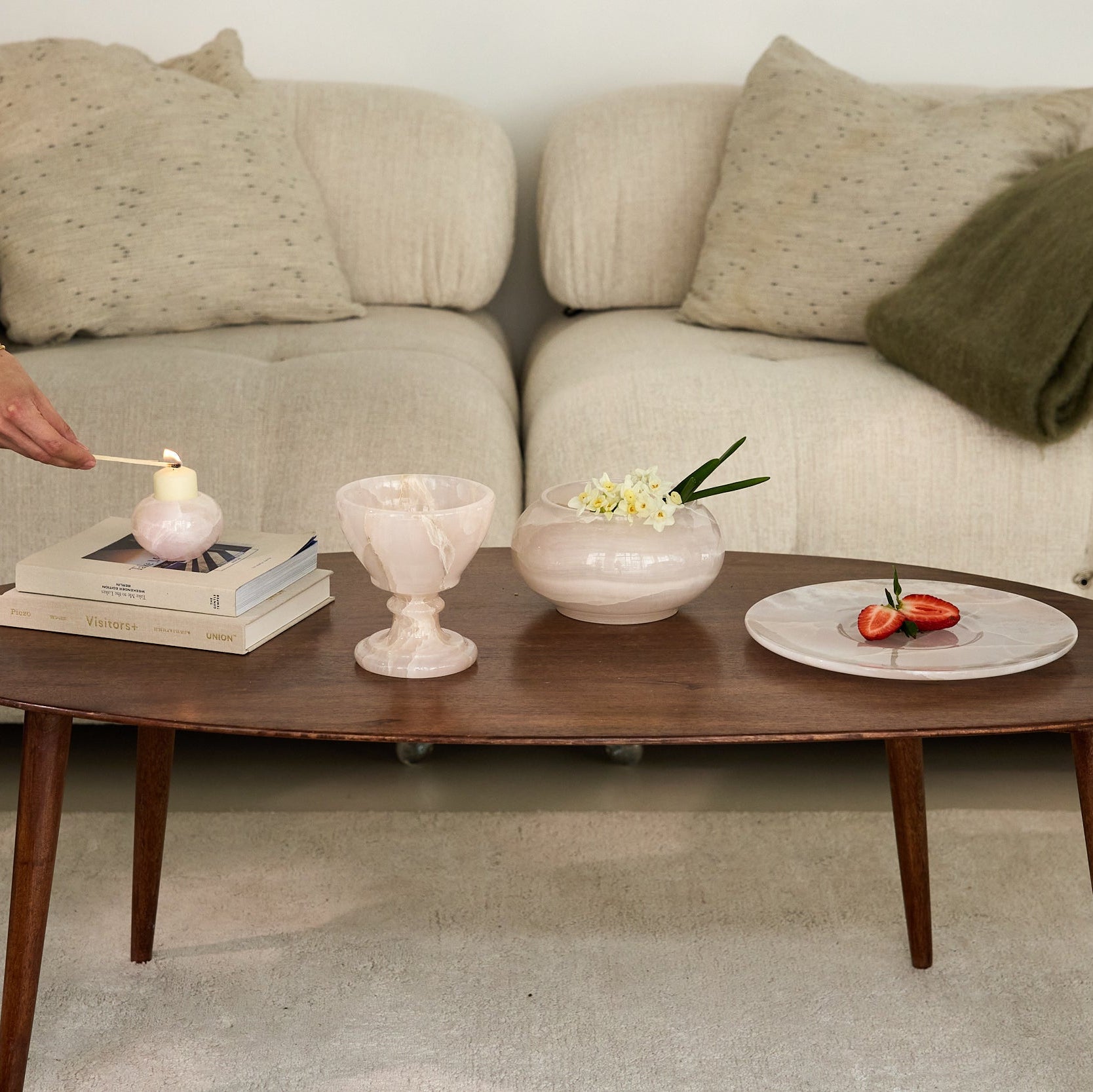 pink onyx bowl candle holder and vase as decoration for luxurious home by Uniiqo Studio