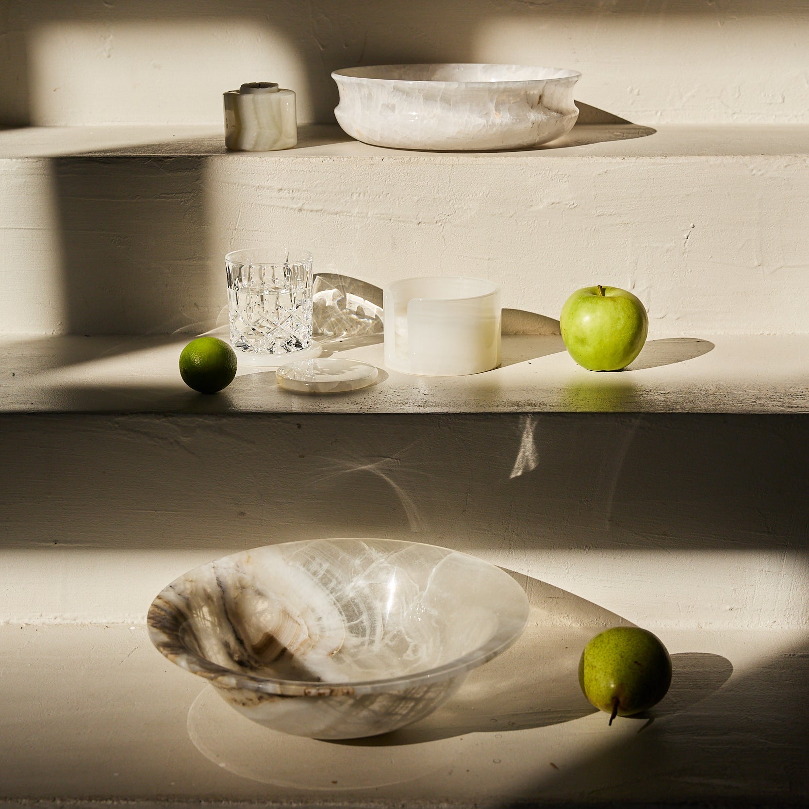 rare white onyx set of home accessories by Uniiqo Studio for luxurious homes 