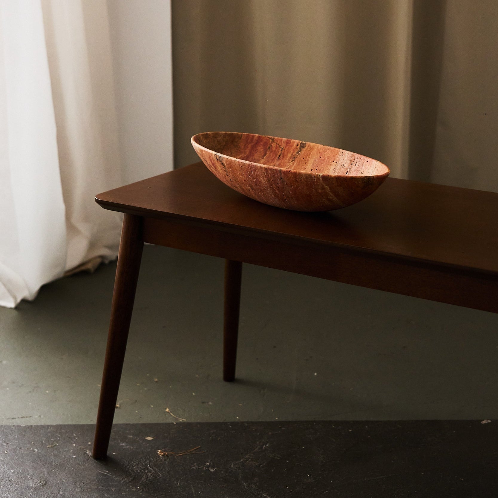 rare red travertine bowl handcrafted by Uniiqo Studio