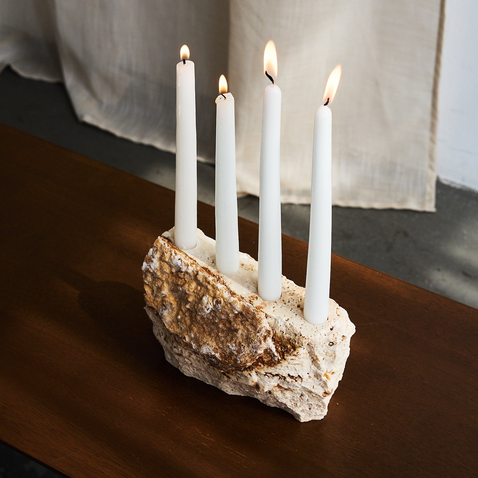 rough travertine candle holder by Uniiqo Studio