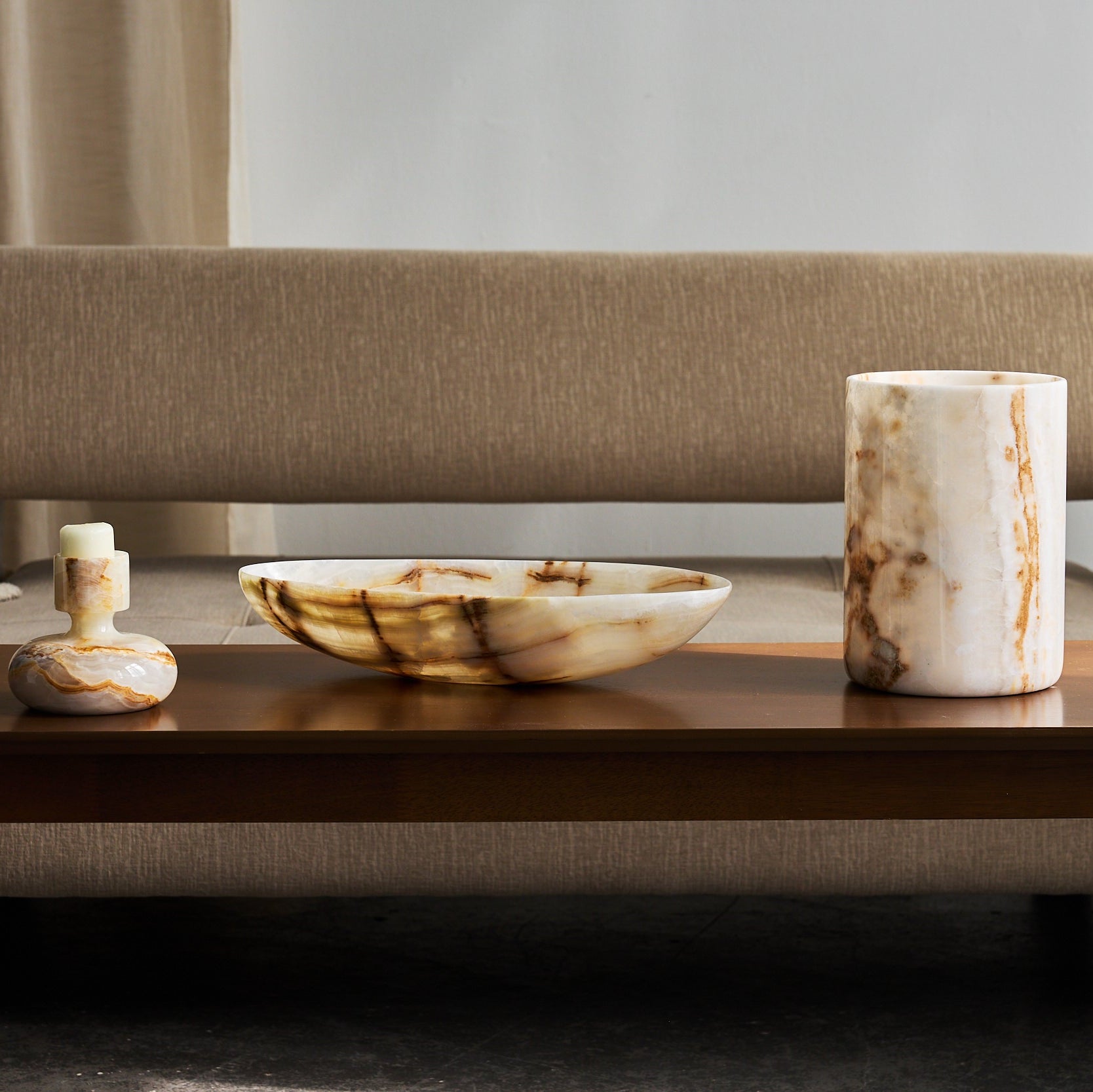 set of beige onyx home accessories by Uniiqo Studio