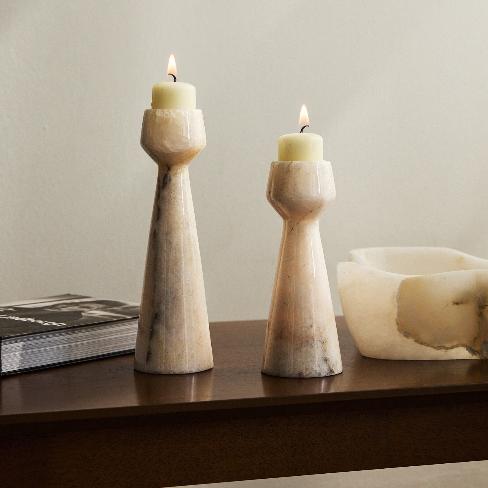set of white onyx candle holders by Uniiqo Studio