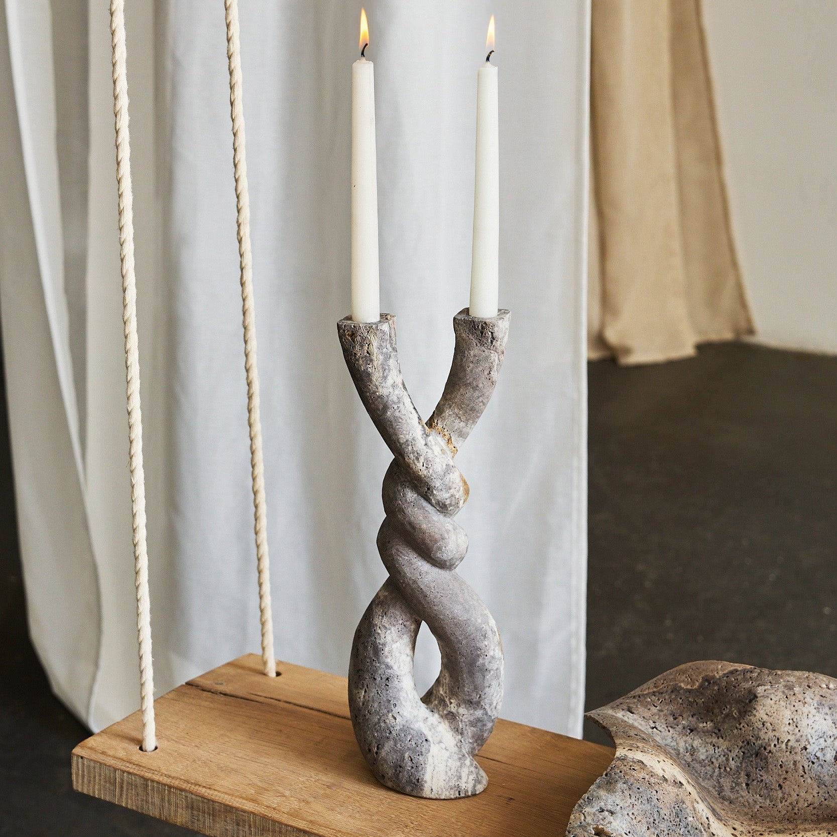 silver travertine candle holder by Uniiqo Studio