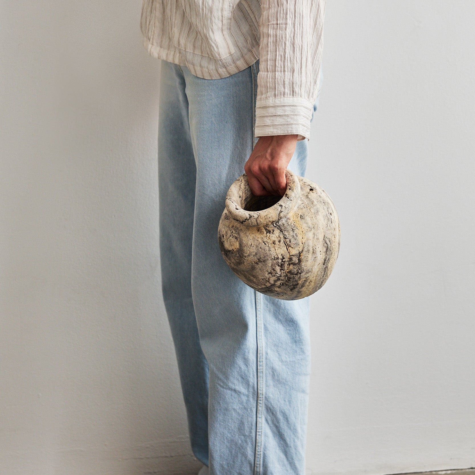 rare silver travertine vase by Uniiqo Studio