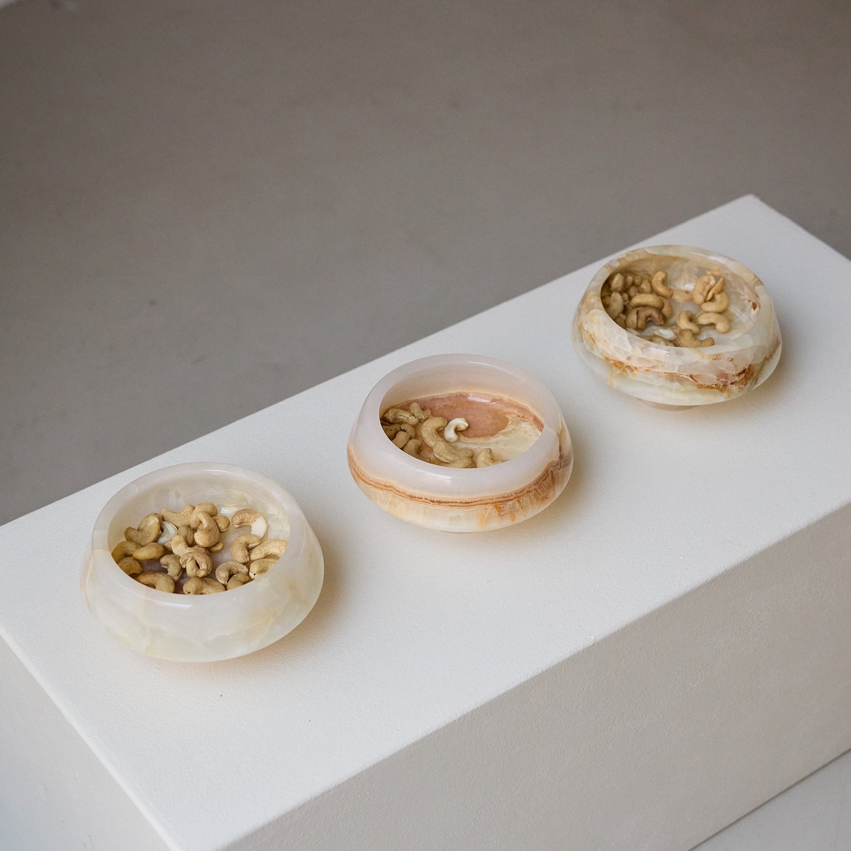Three white onyx bowls for home decor