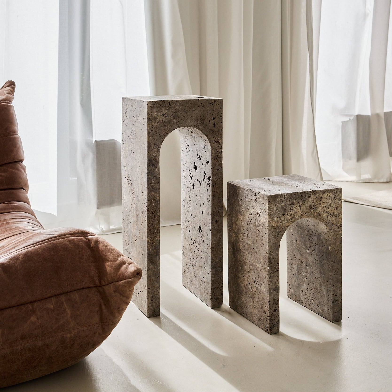elegant and timeless travertine side table for modern interiors by Uniiqo Studio