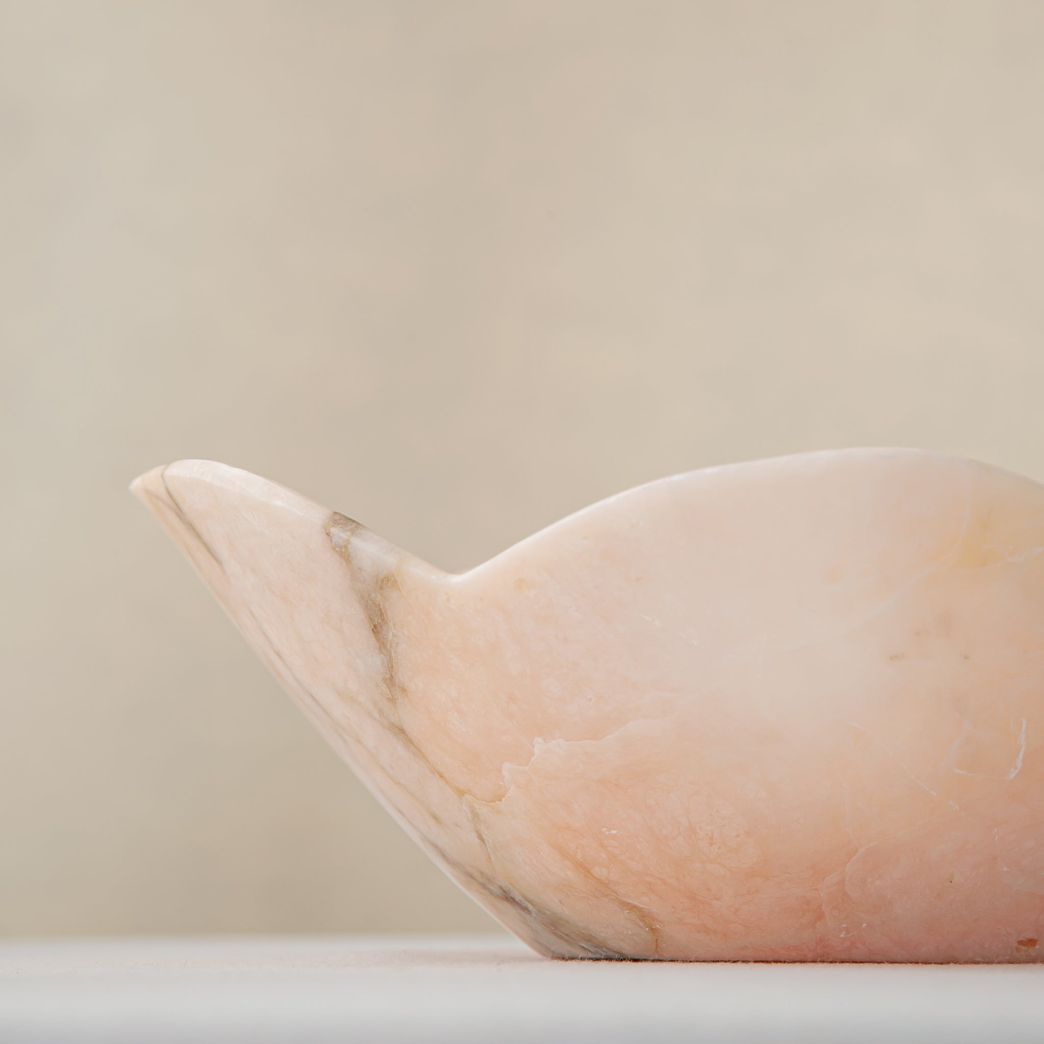 Handcrafted Corolla pink marble bowl with scalloped petal-edge rim, by Uniiqo Studio
