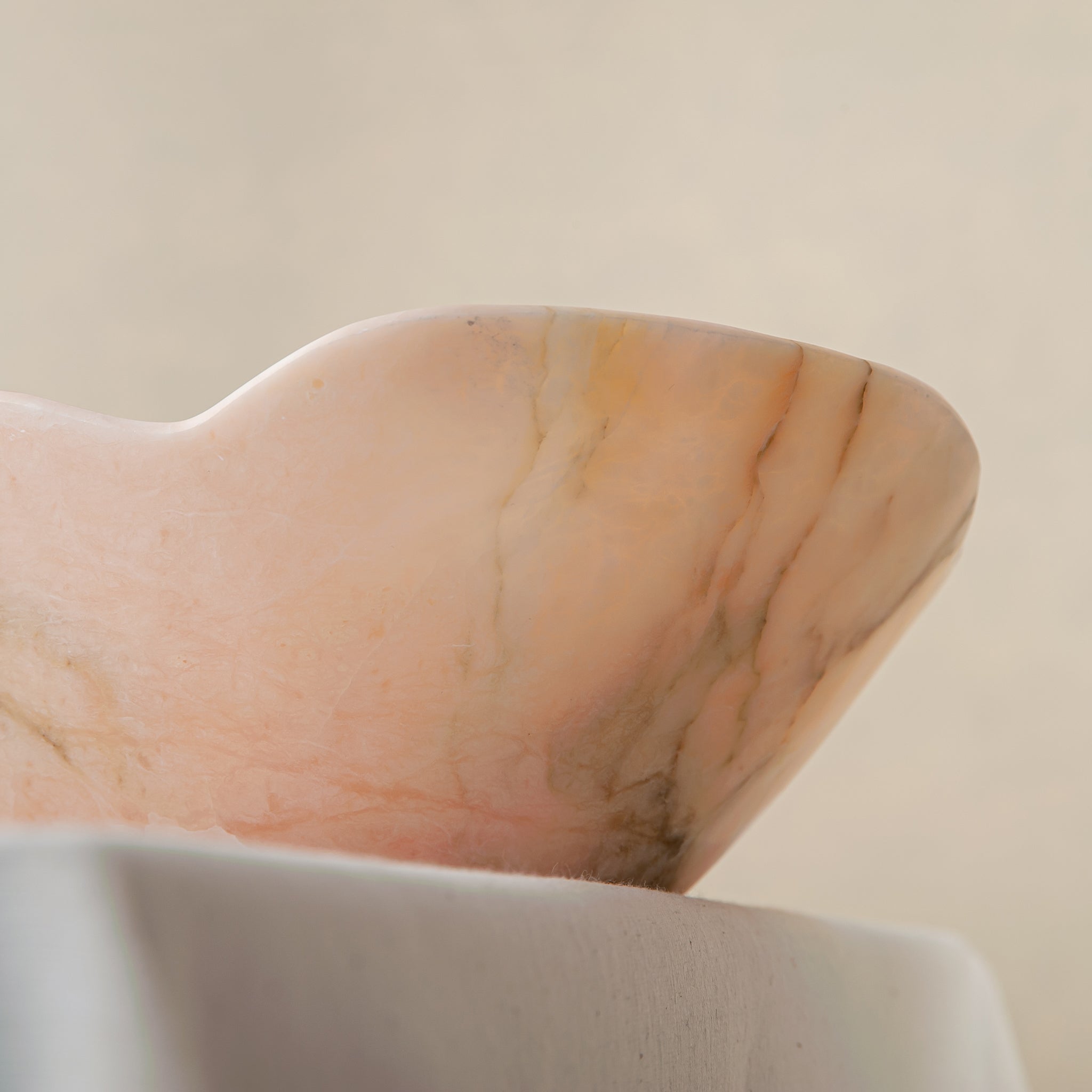 Handcrafted Corolla pink marble bowl with scalloped petal-edge rim, by Uniiqo Studio