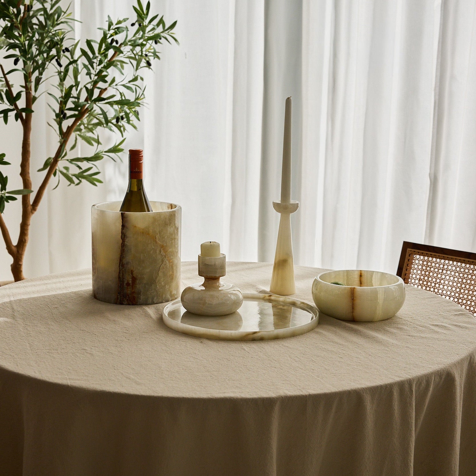 one of a kind white onyx candle holder handcrafted by Uniiqo Studio for luxurious homes